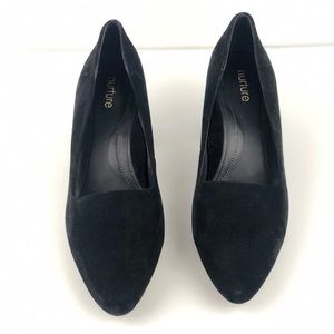 NURTURE BLACK FAUX SUEDE POINTY TOE W/ BLOCK HEELS